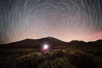 Startrails above El Teide volcano