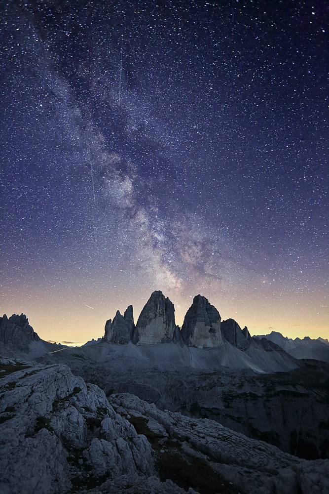 Mléčná dráha nad Tre Cime di Lavaredo
